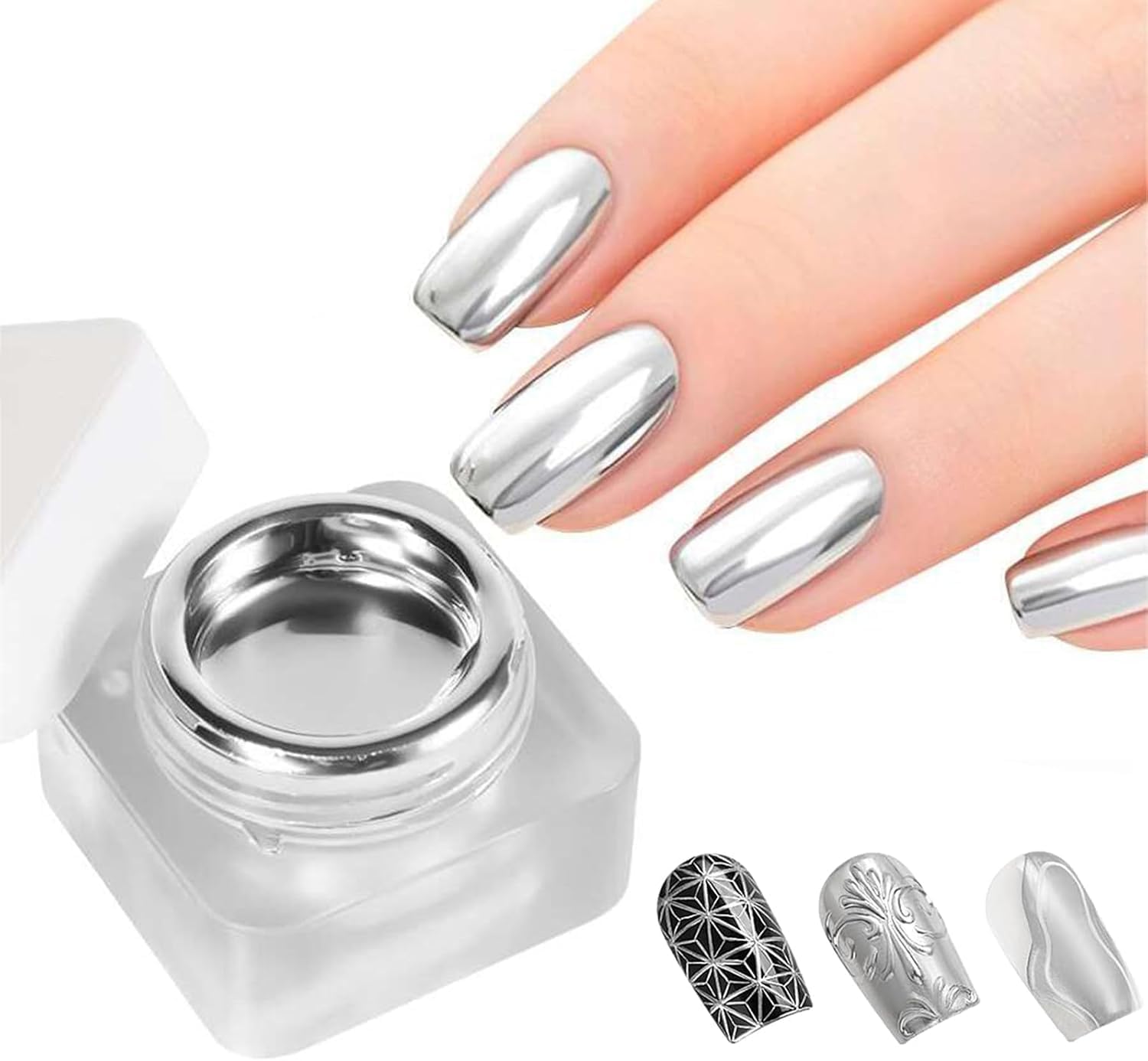 Mirror Metallic Nail Polish, Metal Painted Gel Nail Polish - Reflective High Shine Nail Polish Soak Off UV/LED - 3D Metal Gel Longlasting Brightness (Sliver 5g)-image-26