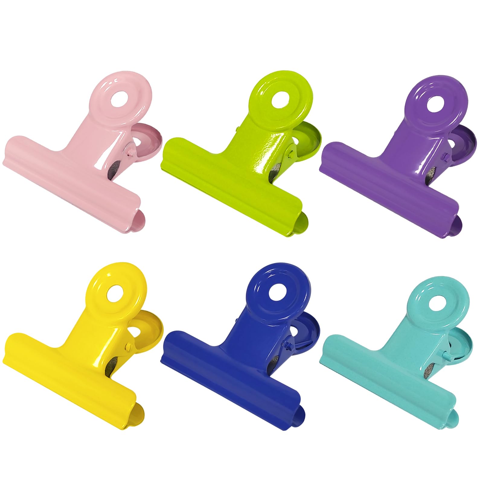 GUOKOFF 12 Pcs Large Bulldog Clips, 38mm Binder Clips, Metal Hinge Clips Binder Paper Clamp for Crafts Photo File Office (6 Colours)