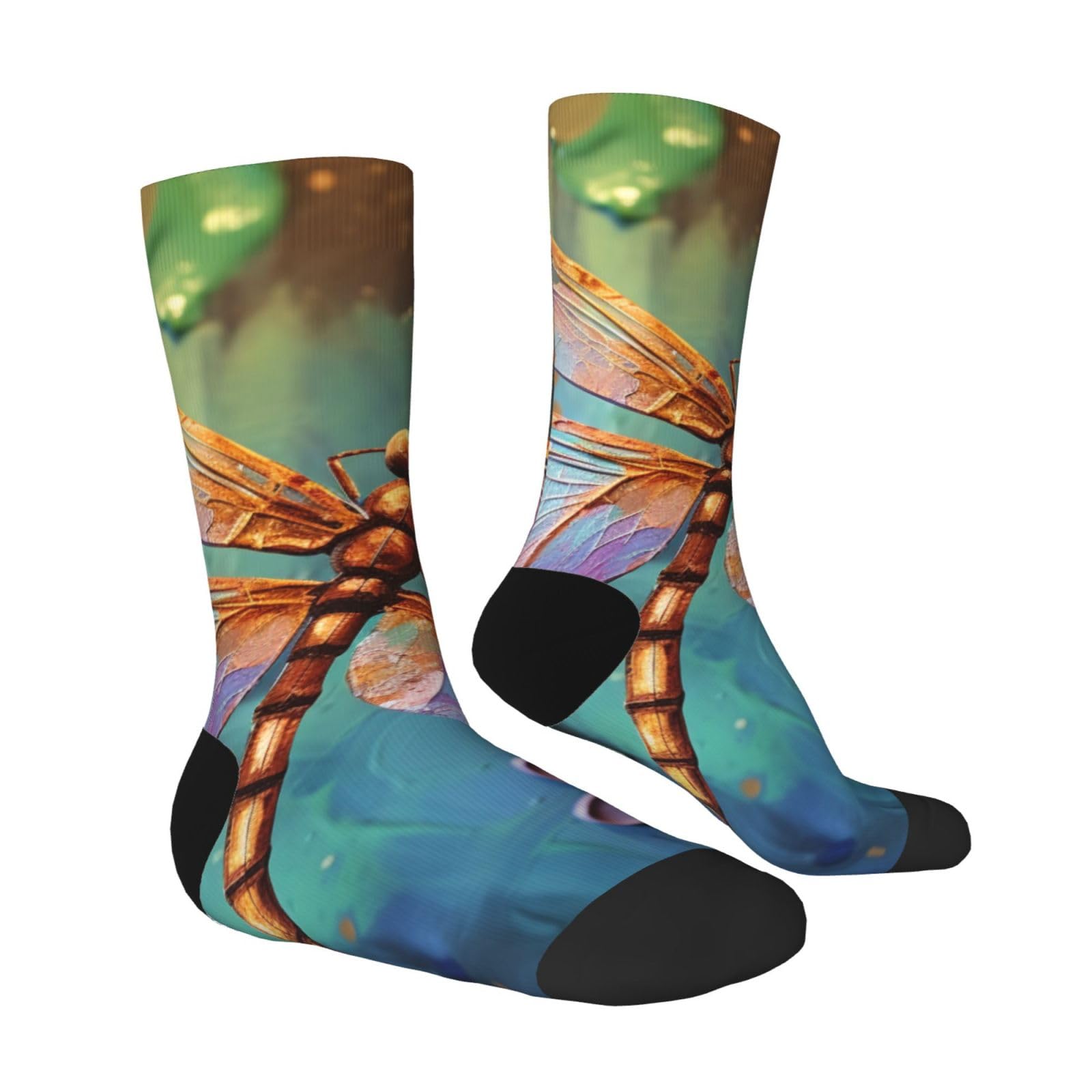 LZQPOEAS Hand painted dragonfly Athletic Socks Unisex Cushioned Crew Socks Hiking Running Calf Sock Soft Above Ankle Sock