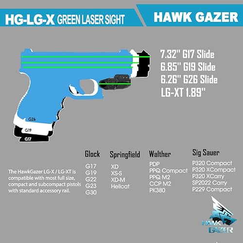 Miniatura 6 de LG-X - Mira láser verde recargable para pistolas subcompactas y pistolas, compatible con Springfield XD XD-S XDM S&W M&P Beretta PX-4 Taurus