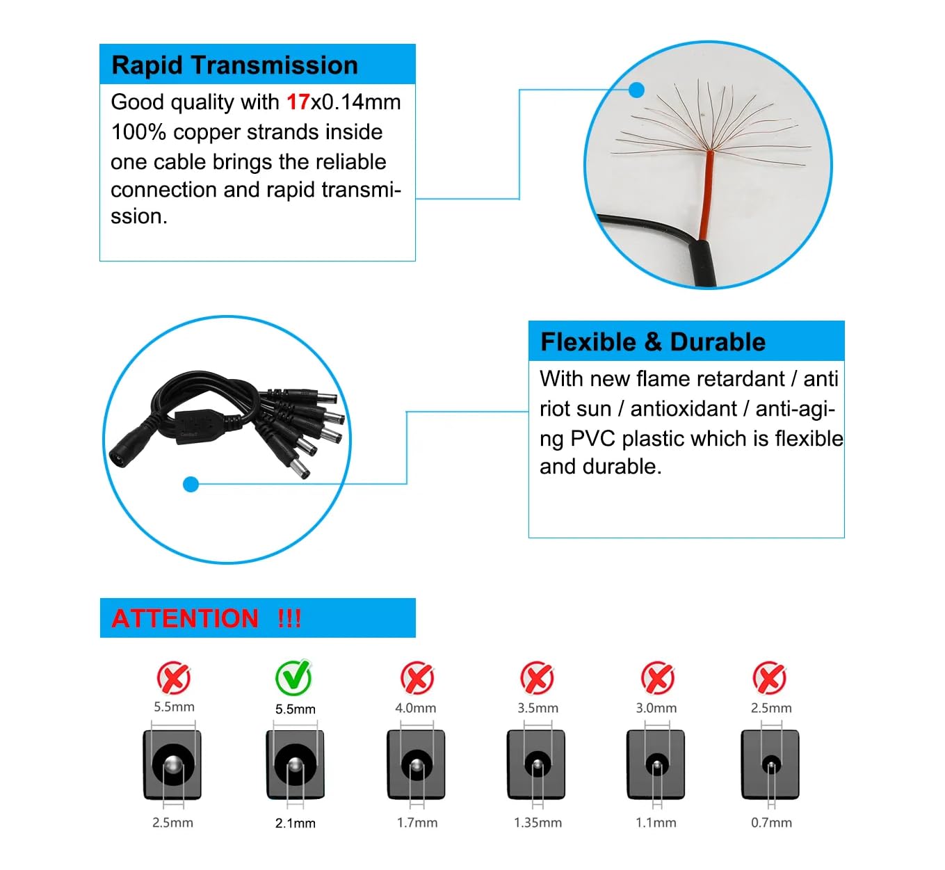 CentIoT - DC Male Jack 1 to 6 way Female Plug - Y Splitter Power Cable 4