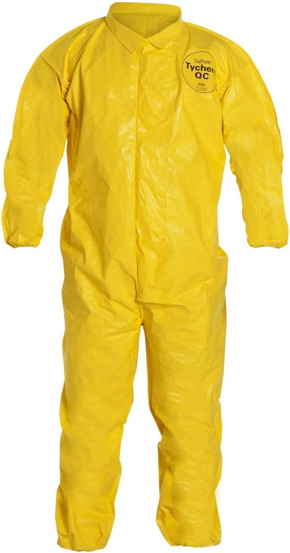 Dupont Tychem QC Yellow Personal Protection Coverall with Zipper Storm Flap - Small