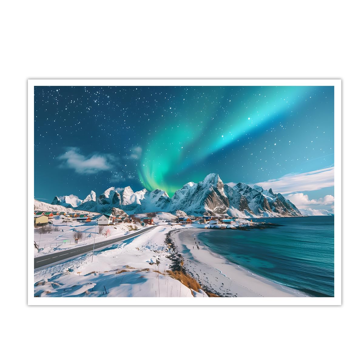 OSHIONARTE Mountain Landscape Prints Aurora Borealis Seascape Night Sky Poster for Living Room Bedroom Town Lake Pictures Living Room Decor 35x50cm Frameless