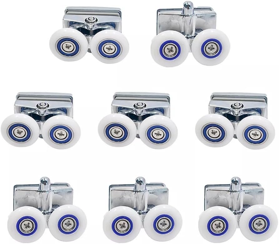 23mm Chrome Shower Door Rollers for Sliding & Curved Shower Screen Doors – ABS Top and Bottom Runners/Wheels Replacement Set (8-Piece)