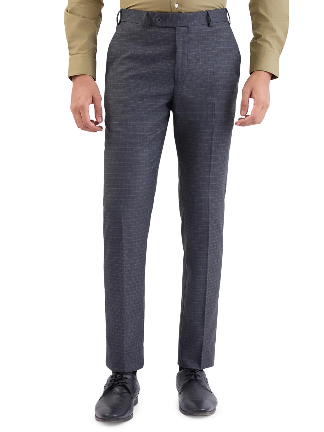 park avenue Men Super Slim Fit Checks Pattern Polyester Blend Flat Front Formal Trouser-picture-10