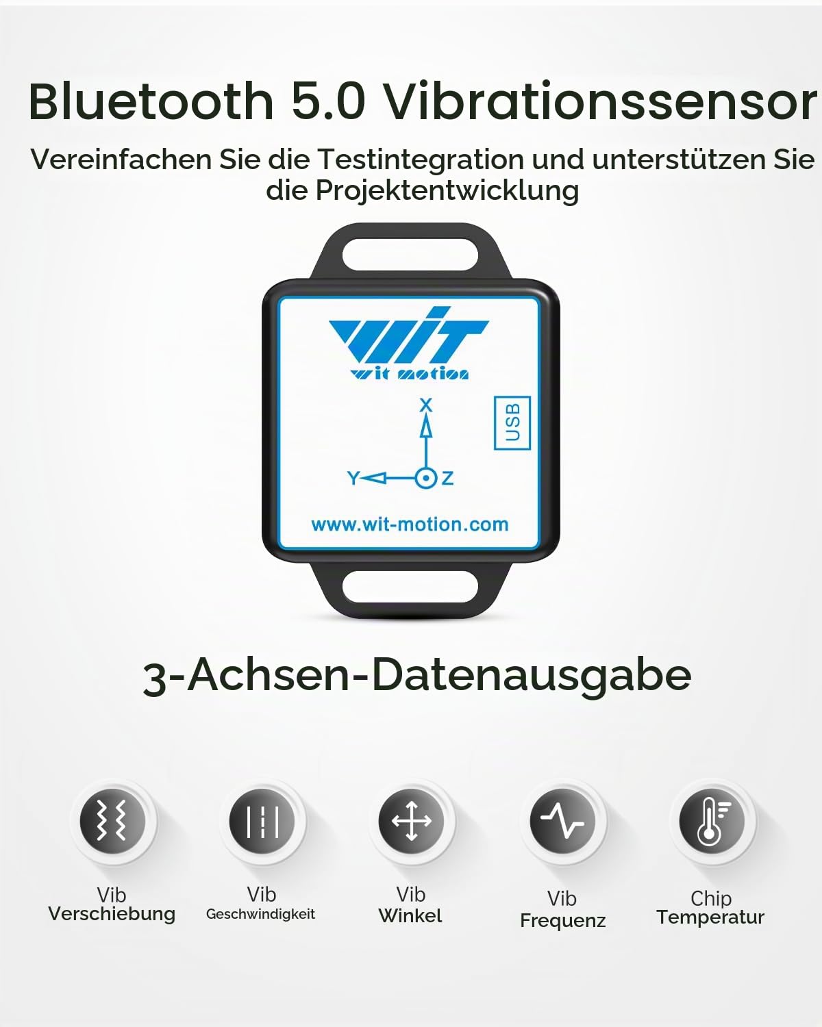 [BLE-Vibrationssensor] WTVB01-BT50 Smart-Vibrationsmodul, 3-Achsen-Vibrationsdetektor (Frequenz + Verschiebung + Geschwindigkeit + Winkel), drahtloser Stoßmotor-Monitor