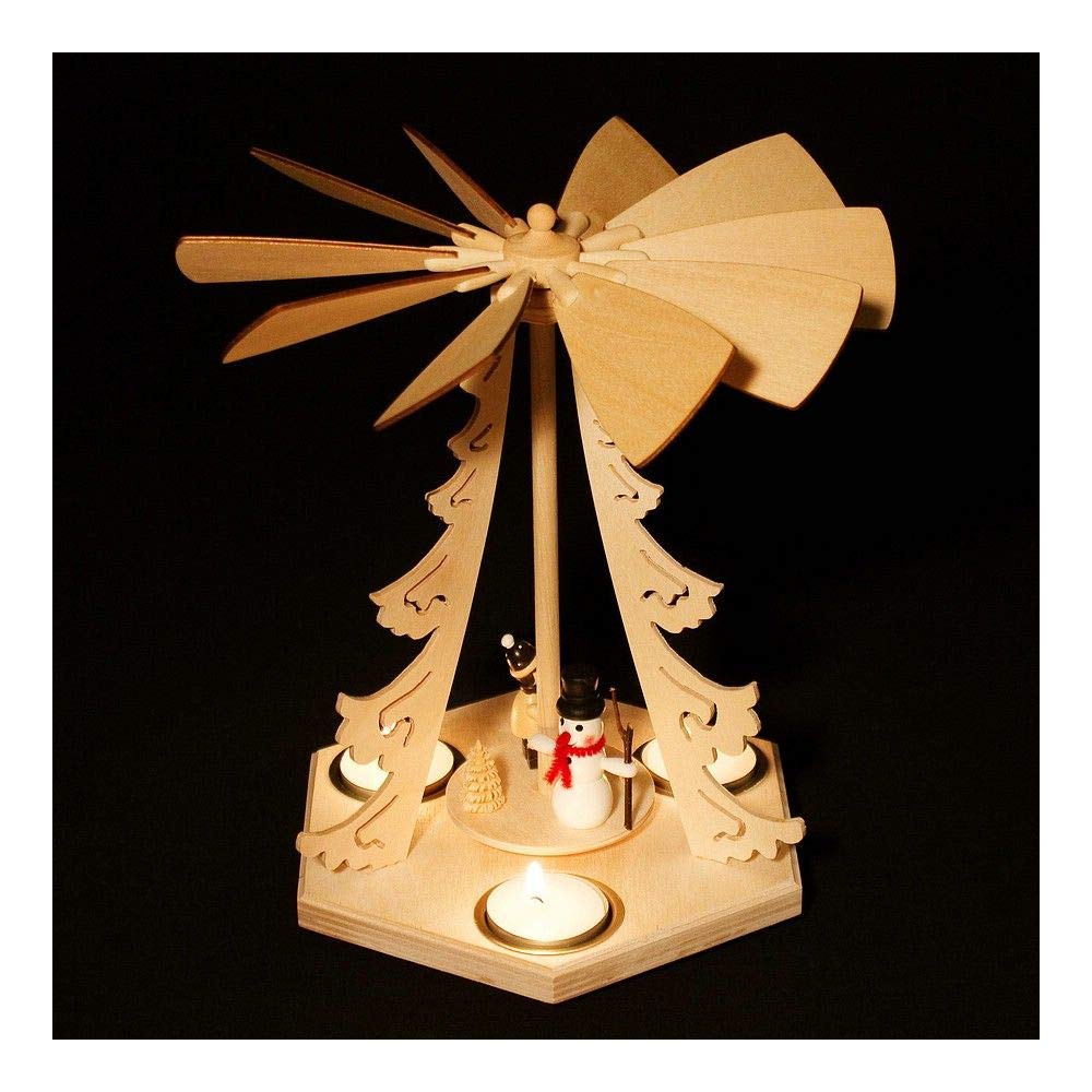 Weihnachtspyramide aus dem Erzgebirge mit Teelichtern * Modell: Schneemann *