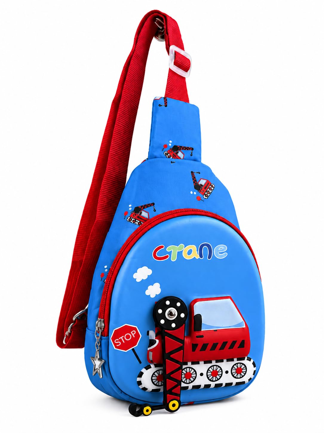 Chest Bag for Boys | Contruction Theme rotating Sling Bag | Adjustable Crossbody Shoulder Bag for Toddlers & Preschool Kids | Lightweight Single Compartment Travel Bag-image-28