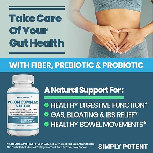 Miniatura 6 de Simply Potent Natural Colon Cleanse - Suplemento limpiador de colon suave para la salud digestiva - Apoya la desintoxicación y regularidad - 60