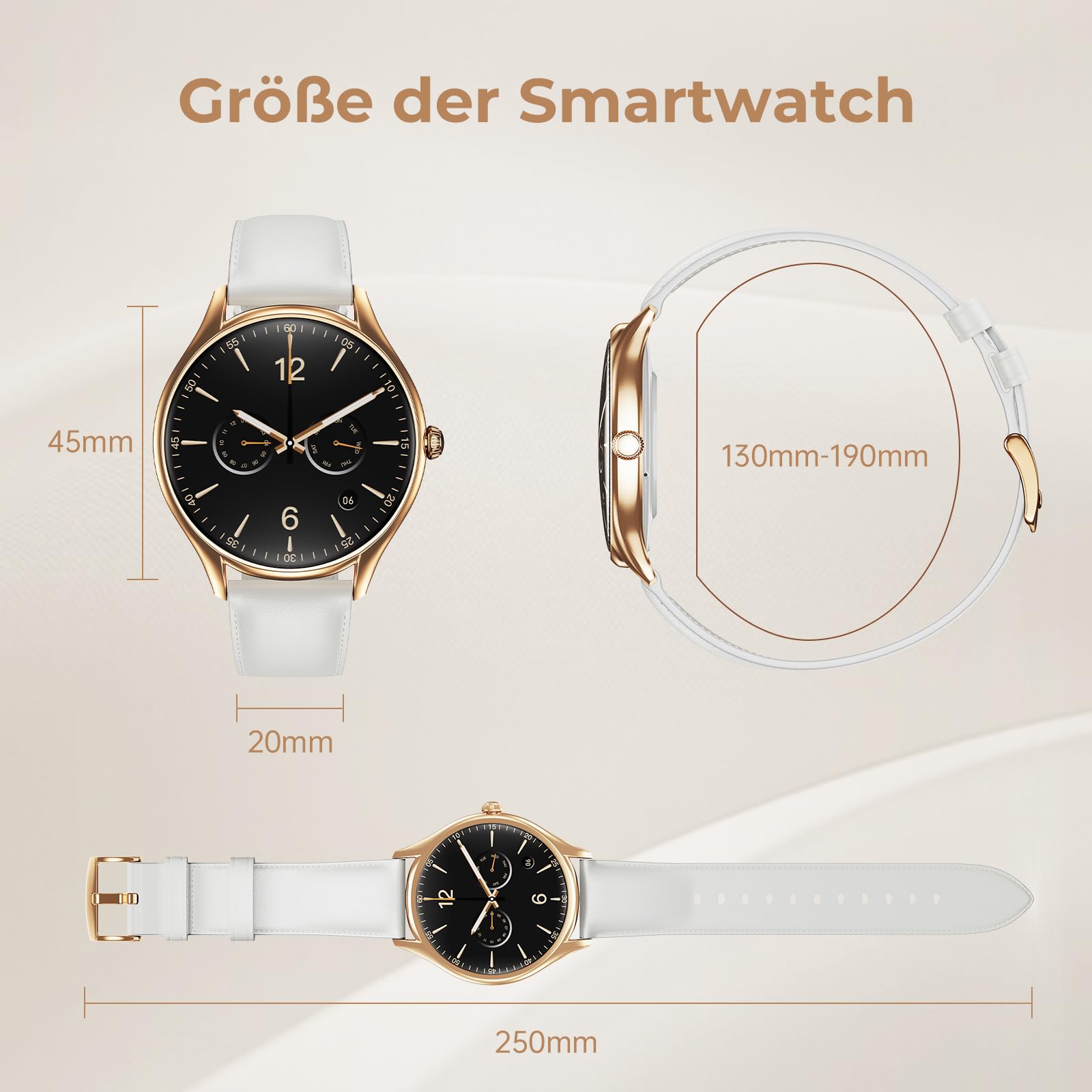 Smartwatch Damen mit 1,43" AMOLED Touchscreen, Fitnessuhr mit Schrittzähler 120+ Sportmodi IP68 Wasserdicht Puls/SpO2/Menstruationszyklus/Schlafmonitor für iOS und Android, Roségold Weiß