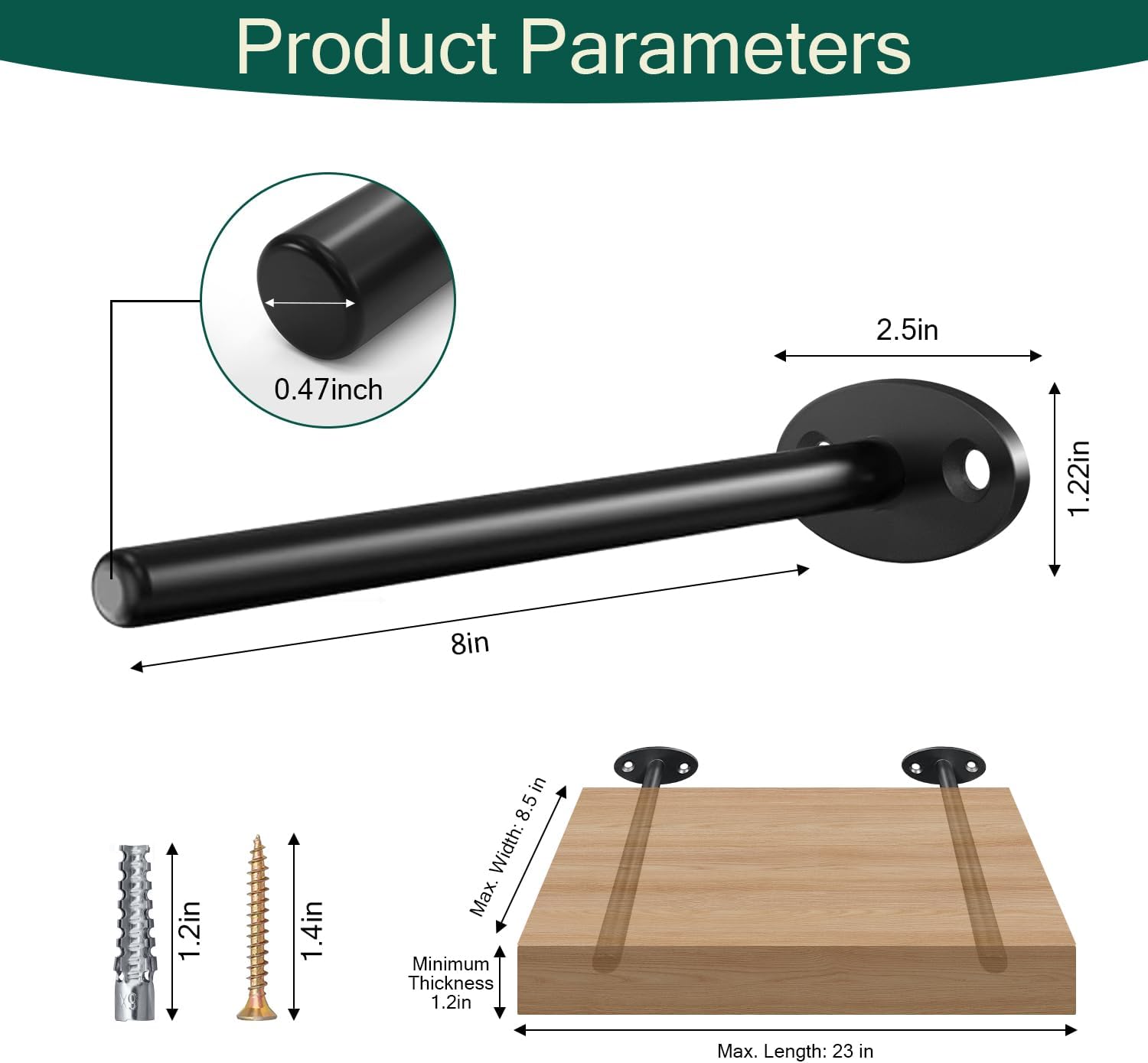 Hidden Floating Shelf Brackets 6 inch - 4PC Wall Mounted Heavy Duty Shelf Bracket Invisable Hardware for DIY Floating Wood Shelves, Rustproof Steel Supports for 180lbs Load.