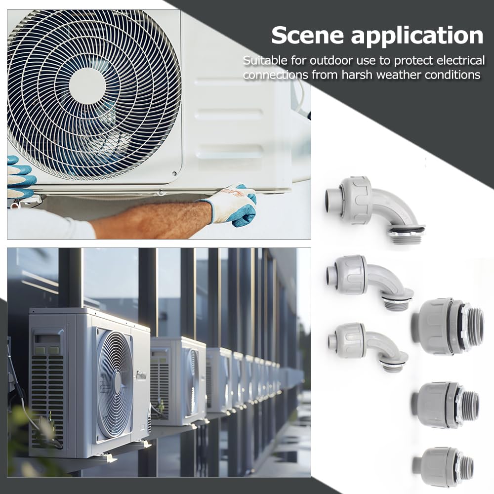 MAKERELE Paquete: 15 conectores rectos de 180° y 15 conectores herméticos de PVC de 90° con codo de 90°, certificación UL, conectores de conducto eléctrico de alta calidad para uso profesional e
