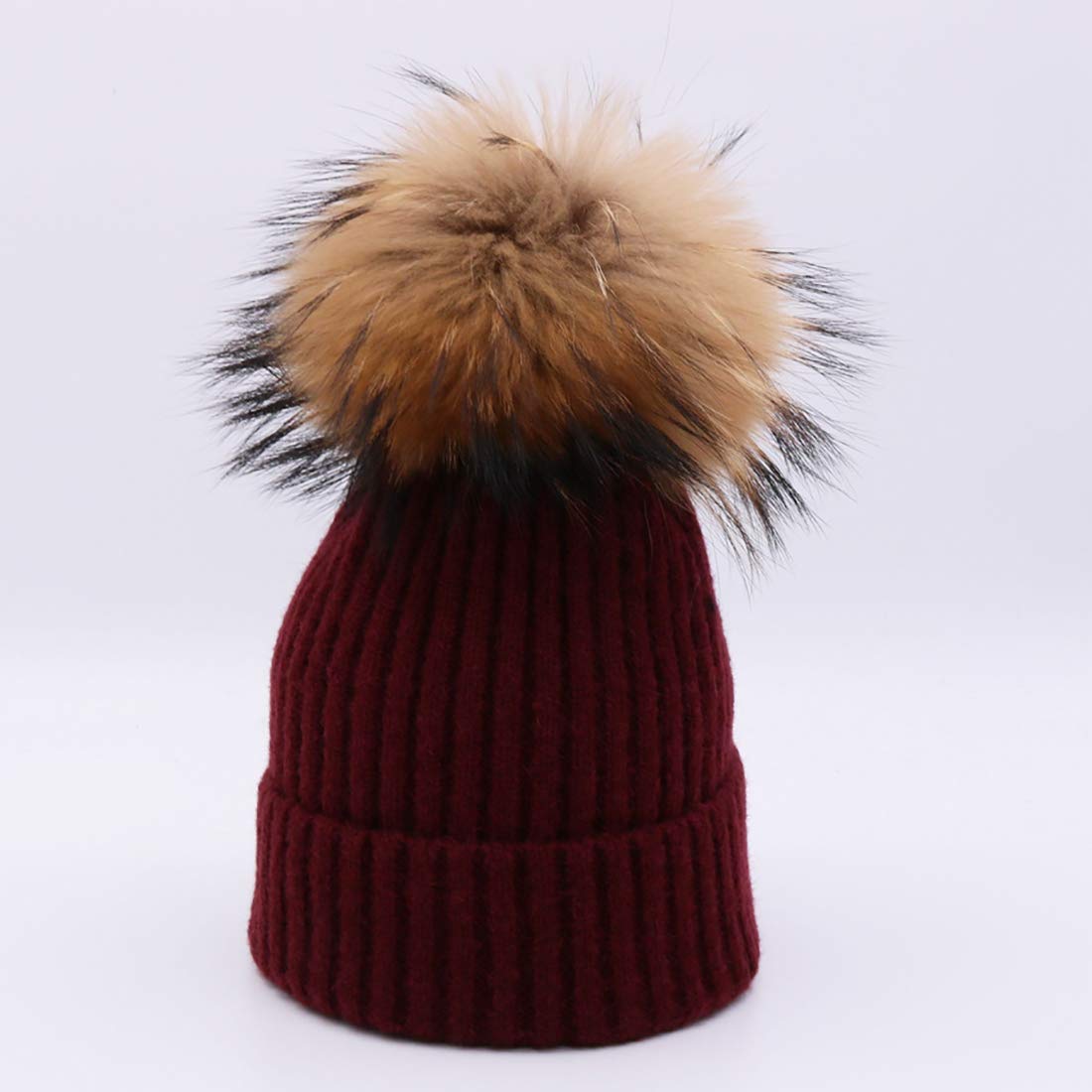 Unisex zimowa futrzana czapka z pomponem damska dziewczęca dzianinowa luźna czapka beanie