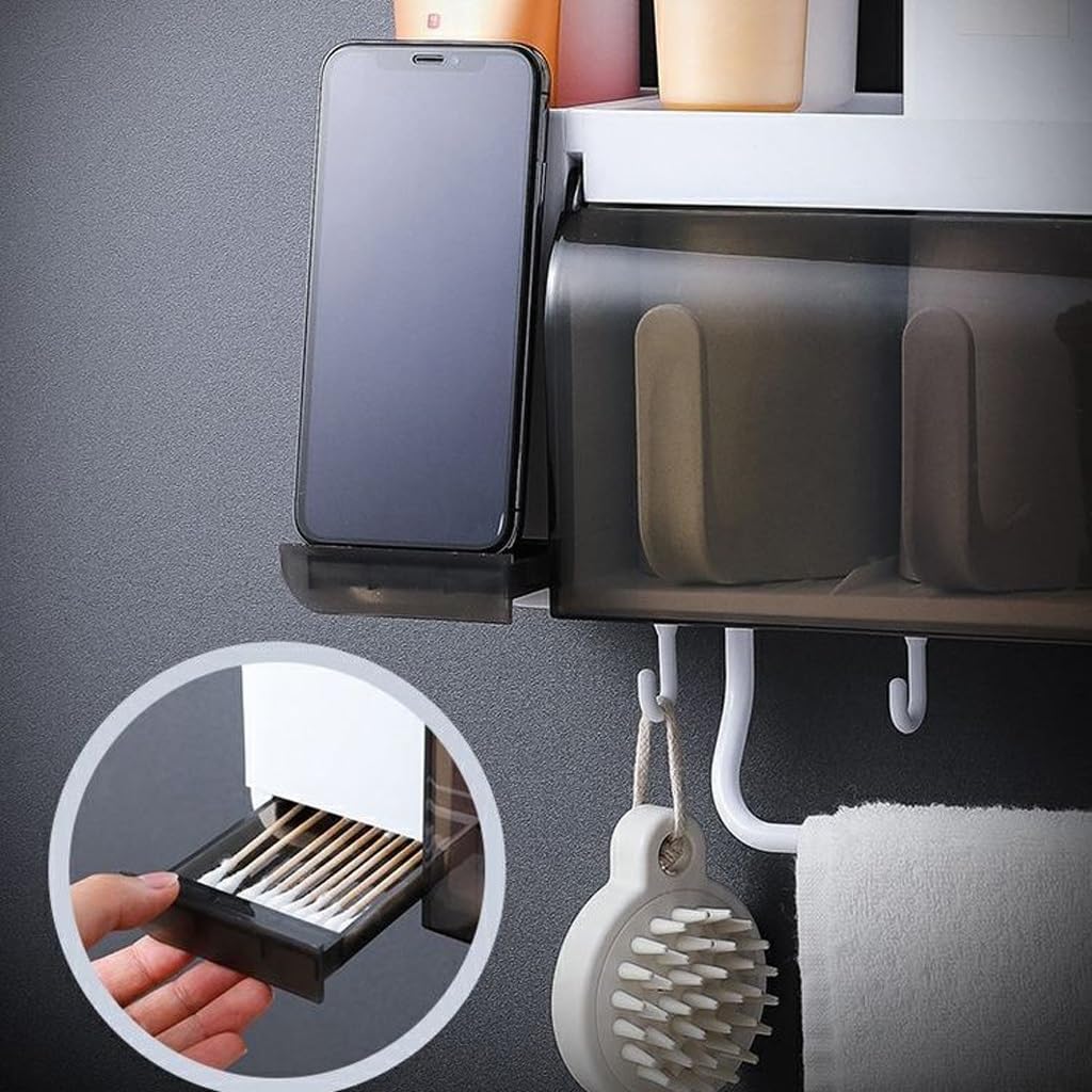 Estante para Cepillos de Dientes Portaspazzolino Multifunzionale Set di Lavaggio Porta spazzolino da Parete a Ventosa Spremiagrumi Integrato for Bagno