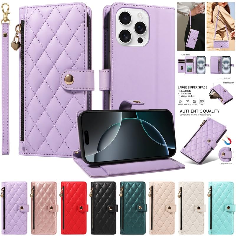 Étui iPhone 13 Pro fermeture éclair avec grand portefeuille et sangle - 2
