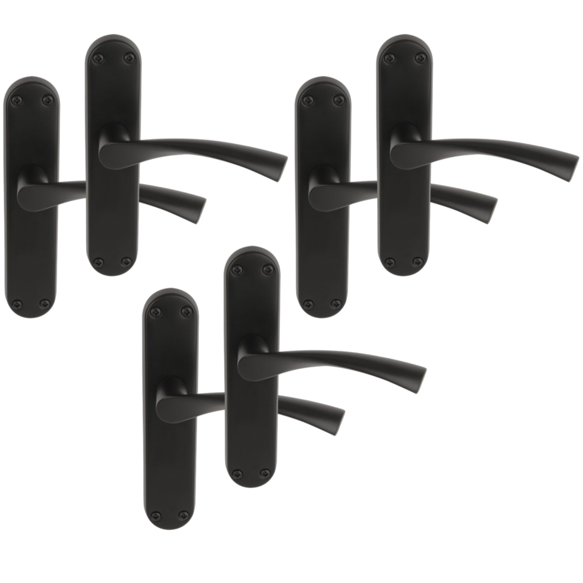 Hunta HANDLEZONE® 3 Pairs Lobo Black Matt Lever Latch Door Handle Set on Long Backplate, for Internal Doors