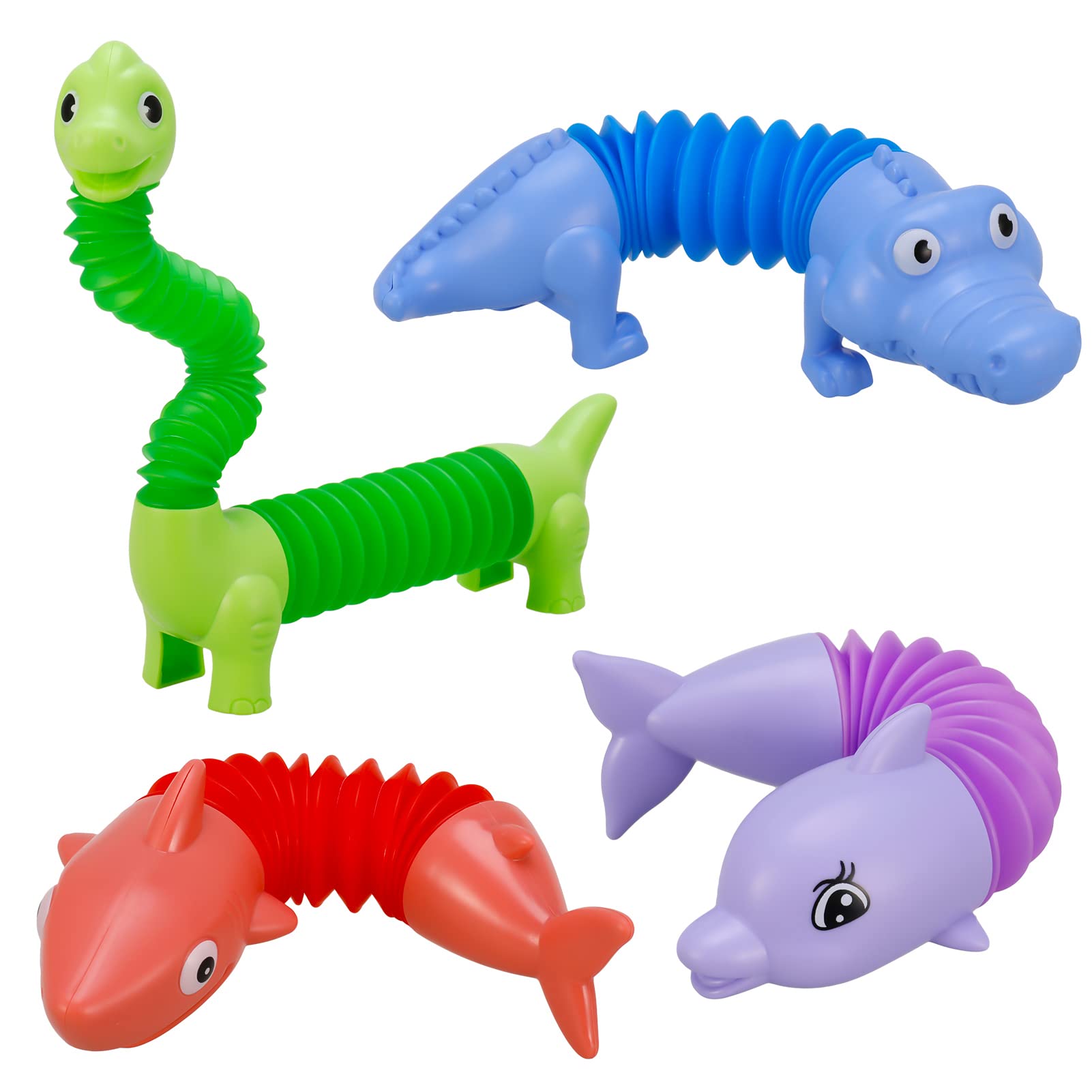 FRIUSATE Animal Pop Tubes Fidget Toy, 4Pcs Sensory Tubes Toys for Kids Girls Boys Toys Ages 2-5, Sensory Tubes Fidget Toy for Kids Toddler, Stress Relief Toy, Party Bag Fillers for Kids