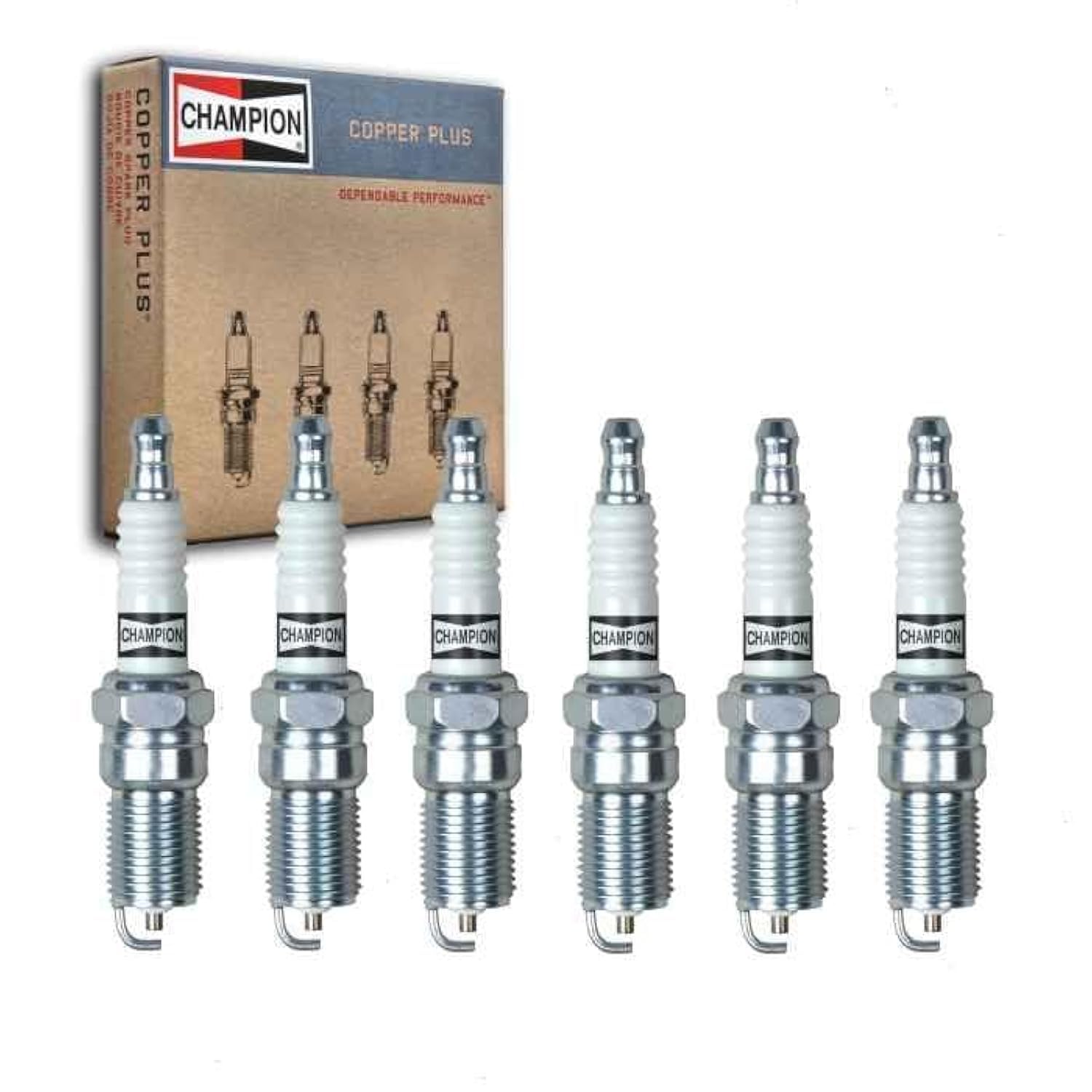 6 pc Champion Copper Plus Spark Plugs compatible with Chevrolet Malibu 3.1L 3.5L V6 1997-2006
