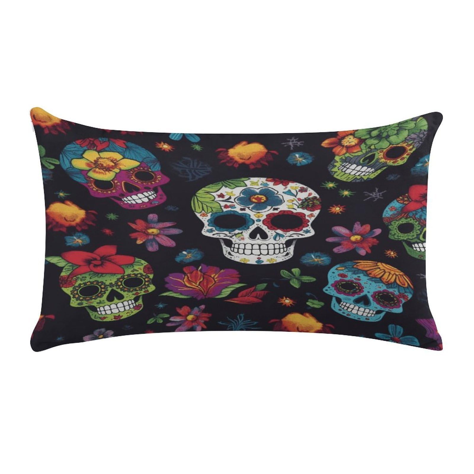 VstaDank Flower Cactus Sugar Skull Throw Pillow Cover Rectangular Lumbar Throw Pillow Case Soft Farmhouse Accent Decorative Cushion Cases Short Plush Pillowcase with Zipper 12 X 20 Inch