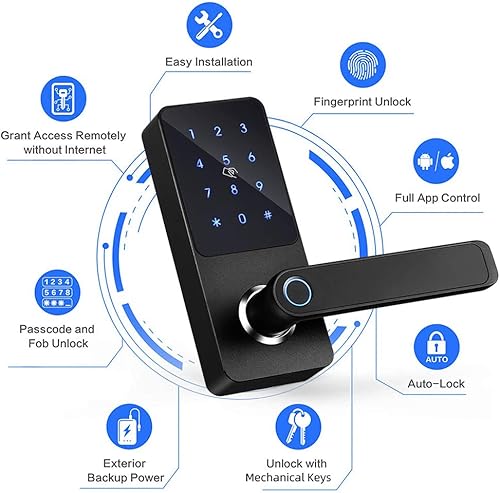 Miniatura 3 de Cerradura de puerta de entrada sin llave con mango derecho, teclado de pantalla táctil, cerradura biométrica inteligente electrónica digital