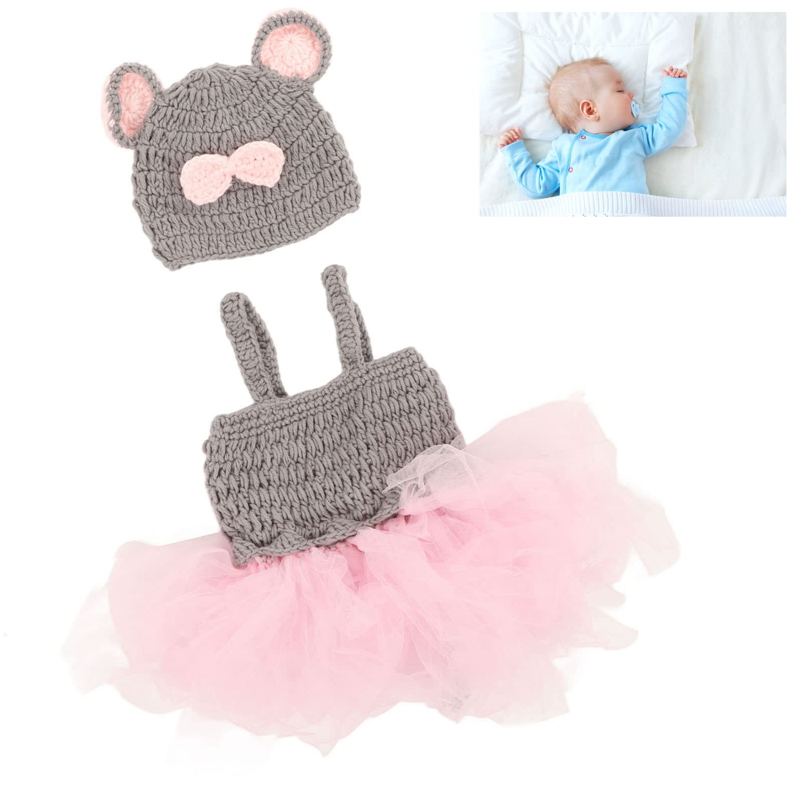 Newborn Girl Photoshoot Outfits, Newborn Dresses Cute Baby Knitted Skirt with Hat Baby Skirt Newborn Girl Dresses Newborn for Over 3 Months Old