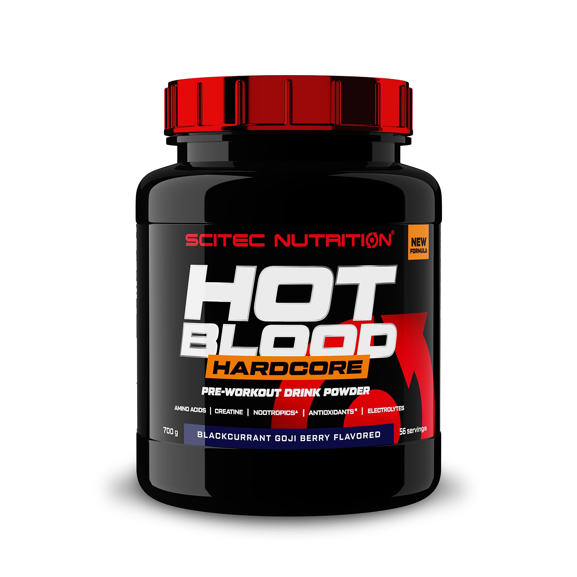 Scitec Nutrition Hot Blood Hardcore, Bevanda pre-allenamento in polvere con aminoacidi e creatina, 700 g, Blackcurrant goji berry