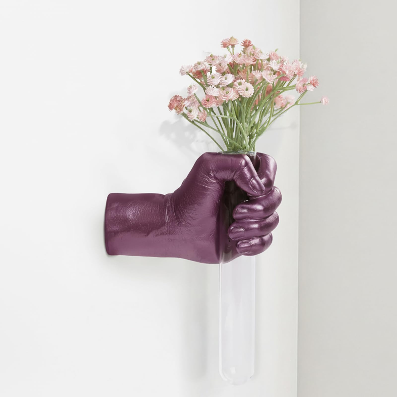 XYQXYQ Creative Wall Hanging Sculpture, Artistic Wall Hanging Hand Sculpture with Test Tube Vases, Home Decoration Hand Against Wall (Purple)