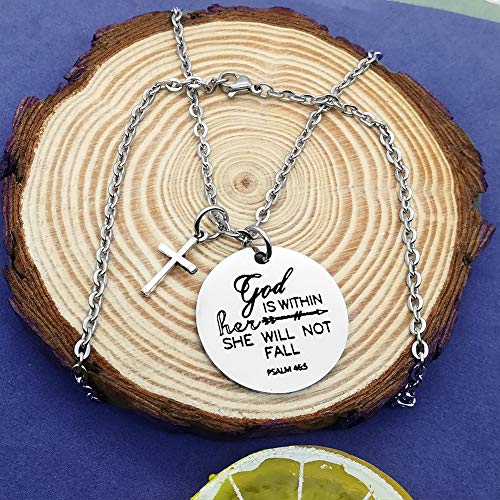 Christian Necklace Religious Verse Gift Prayer Charm Necklace Faith Religious Jewelry For Women Girls God Is Within Her She Will Not Fall Necklace Gift For Birthday Christmas #TOP5