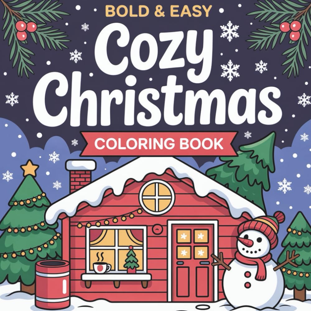 Bold and Easy Christmas Coloring Book: Super Cute Hygge Christmas coloring book suitable for all ages
