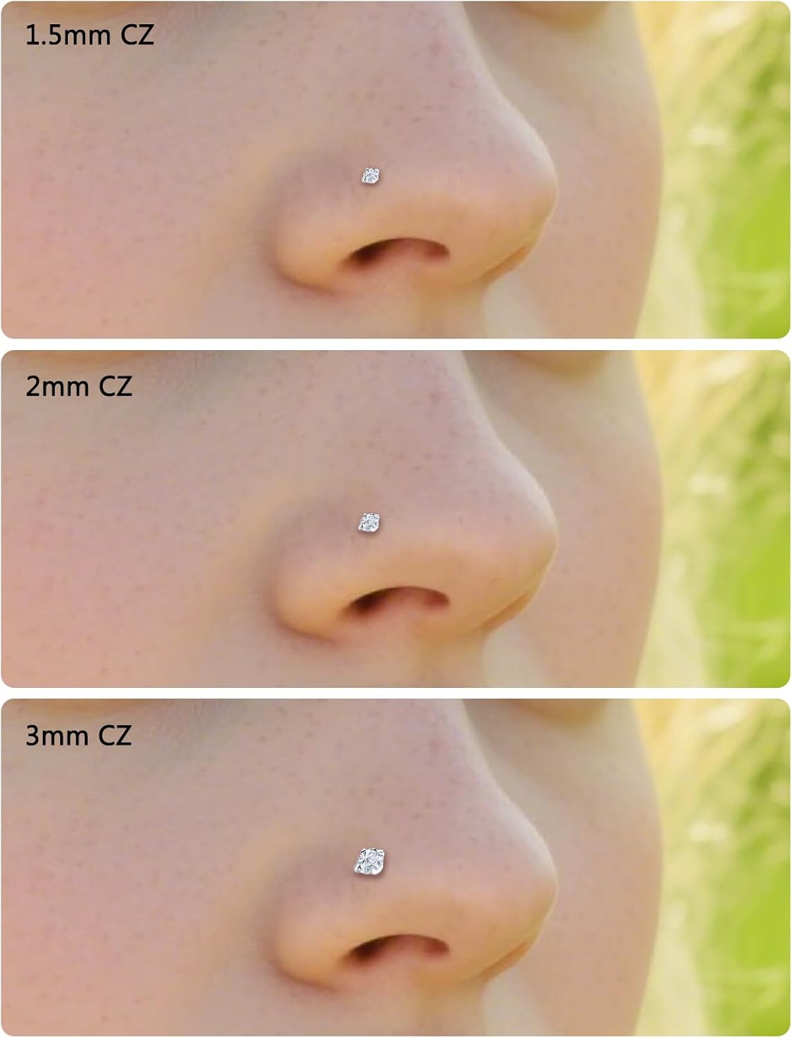 18G 20G 22G Round Cubic Zirconia Nose Rings Studs for Women Men 316L Stainless Surgical Steel Nose Ring Stud Piercing Jewelry Silver Clear CZ 1.5mm 2mm 3mm