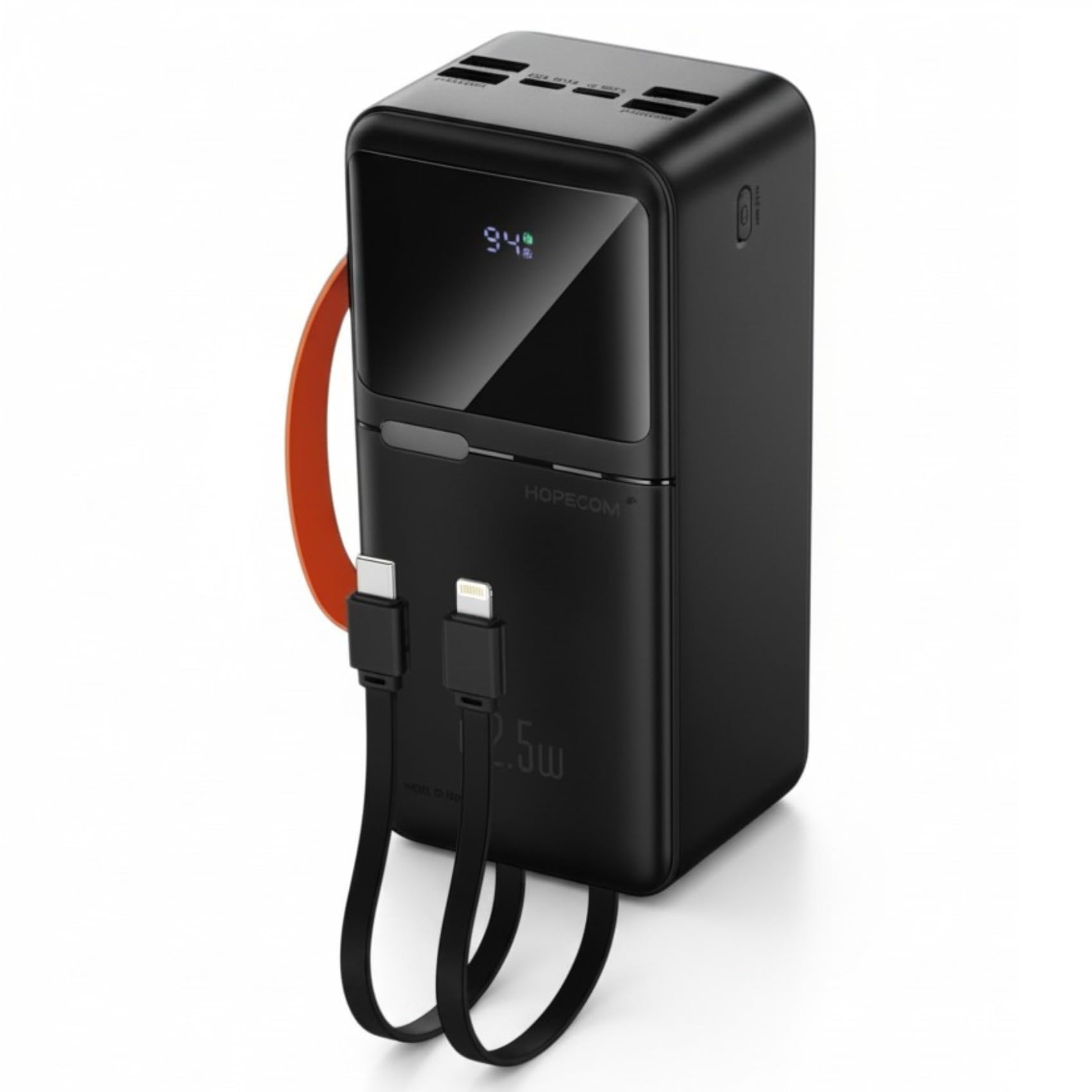 Power Bank de 50000mAh con Carga rápida, batería Externa de Gran Capacidad con Cable USB‑C Integrado y Pantalla LED 6 Salidas, Linterna, batería portátil para Camping