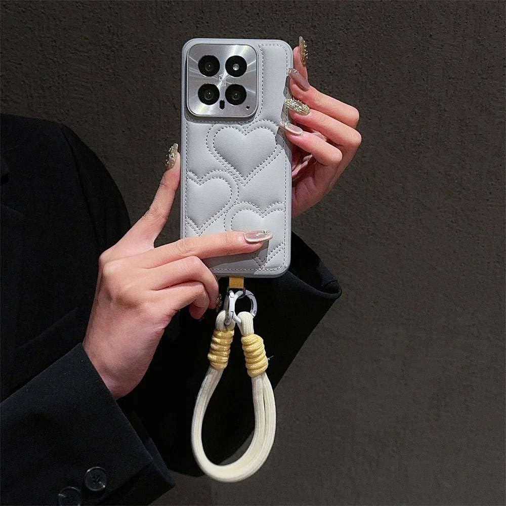 Funda Acolchada con diseño de corazón 3D para Xiaomi 13 Pro y Mi 14, con Correa para la muñeca y protección para cámara, Color Gris, para Xiaomi 13 Pro