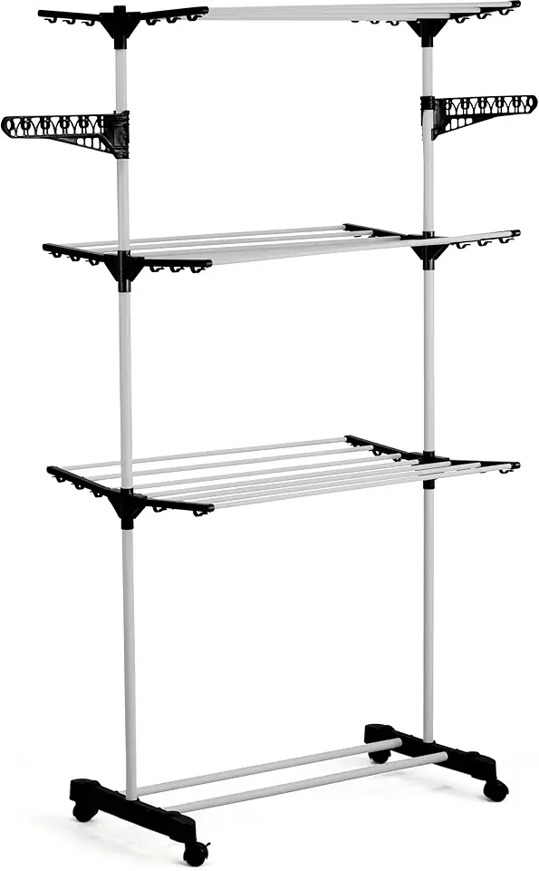 Varal De Chão 3 Andares Para Roupas Regulável Dobrável Retrátil com Rodinhas Premium