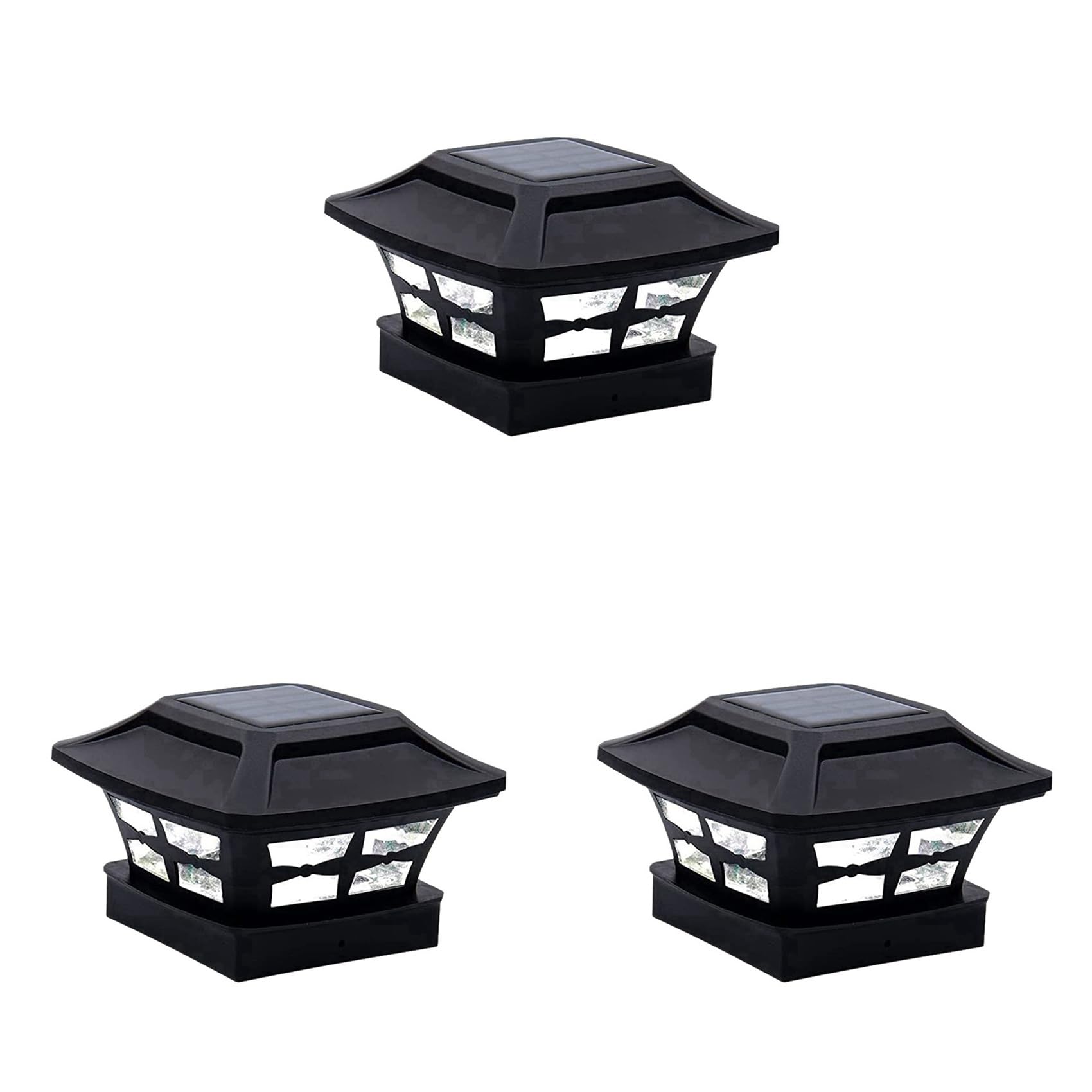 Hndhbfgrt 3X Solar Post Cap Lights 2 Lighting Modes LED Deck Fence Cap Lights for Wooden Posts Garden Decoration Warm Black