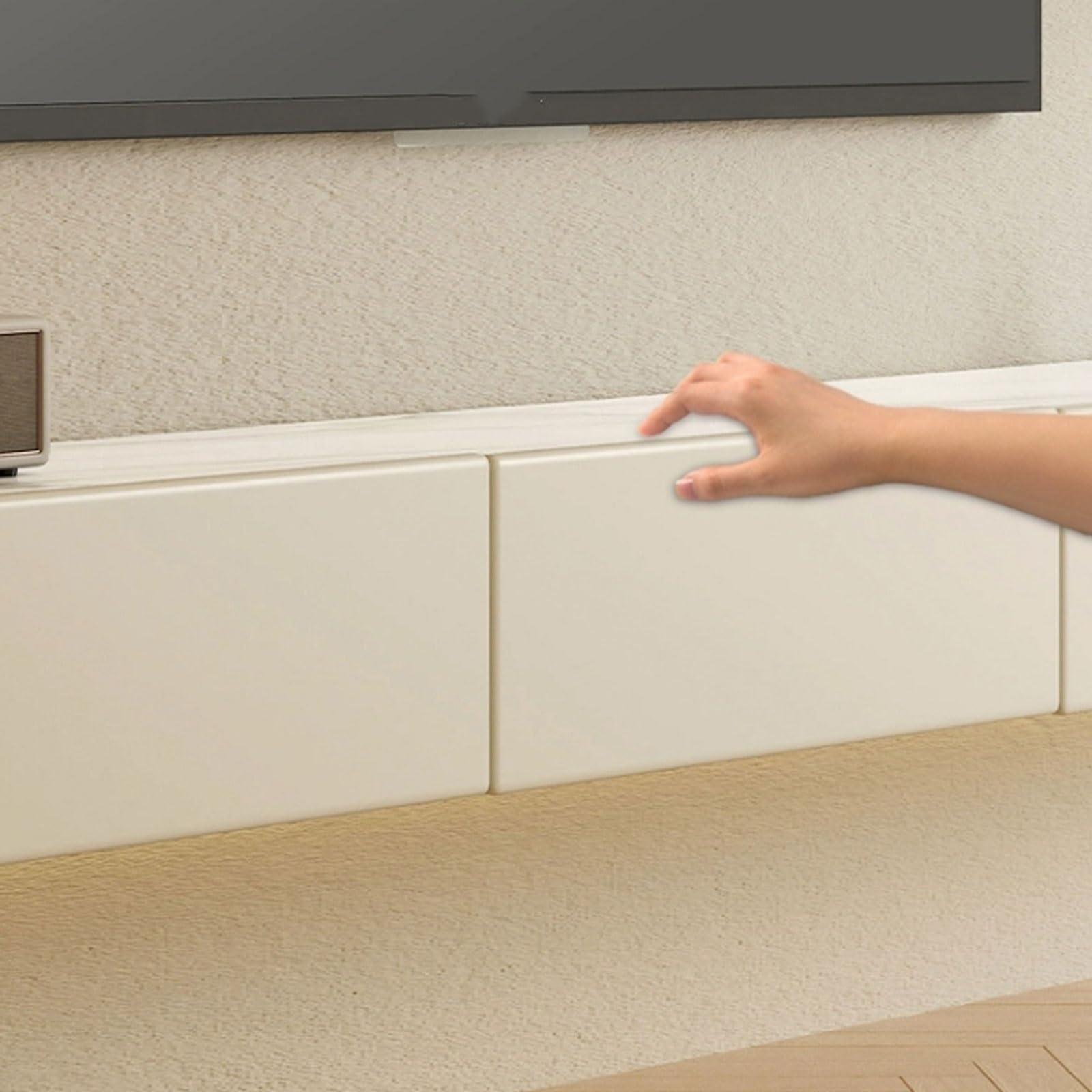 Mueble de TV flotante de 86.6 pulgadas montado en la pared, estante de pared flotante, centro de entretenimiento flotante con gabinete de almacenamiento, consola de medios de pared
