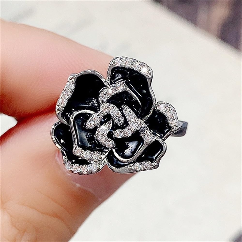 Vintage 925 Sterling Silver Shiny Full Diamond Rose Ring 18K Gold Cubic Zirconia Promise Rings CZ Diamond Multi Row Cocktail Rings Eternity Engagement Wedding Band Ring for Women Z.73 (US Code 9)
