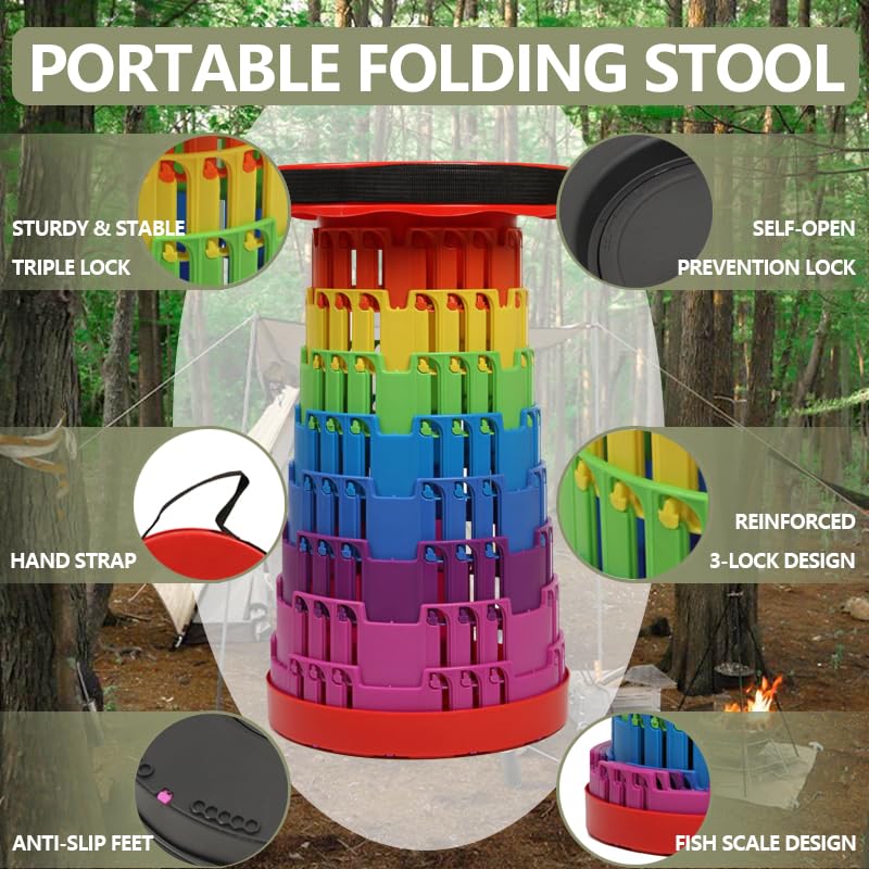 Image of JAEMEYEM Collapsible Stool Chair, Upgraded Folding Stool for Adults Lightweight, Sturdy, Adjustable, Portable, Foldable Seat Sturdy Stools for Outdoor Camping Fishing Hiking Gardening BBQ