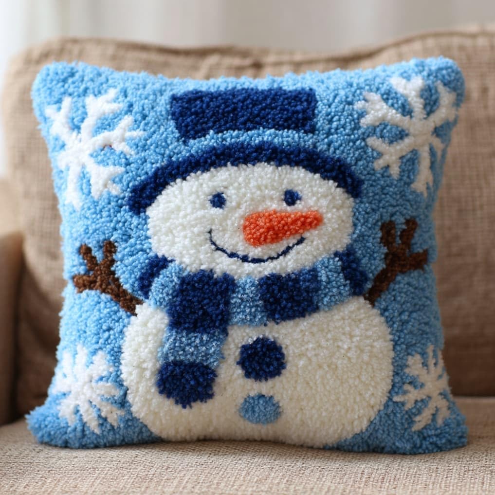 WallustrioaW Latch Hook Kit Cushion Snowman 43Cmx43Cm Latch Hook Kit DIY Pillow Materials Package Hooks Knitted Embroidered Carpet Pillow Embroidery