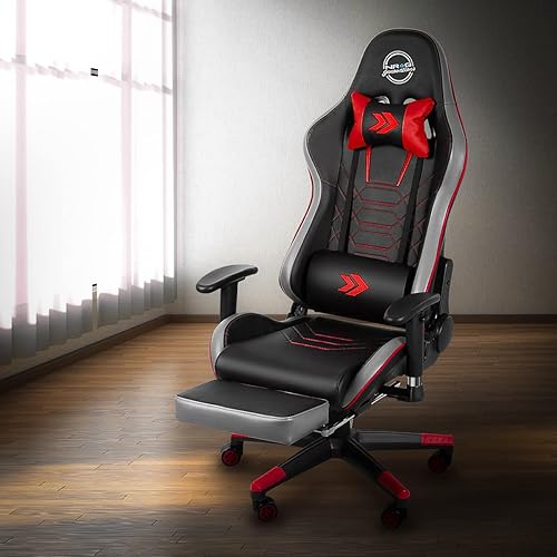 Miniatura 9 de DNA MOTORING RSC-G100BL RSC-G100BL - Asiento para silla de videojuegos, reposabrazos ajustable, reposapiernas extraíbles, soporte lumbar, almohada