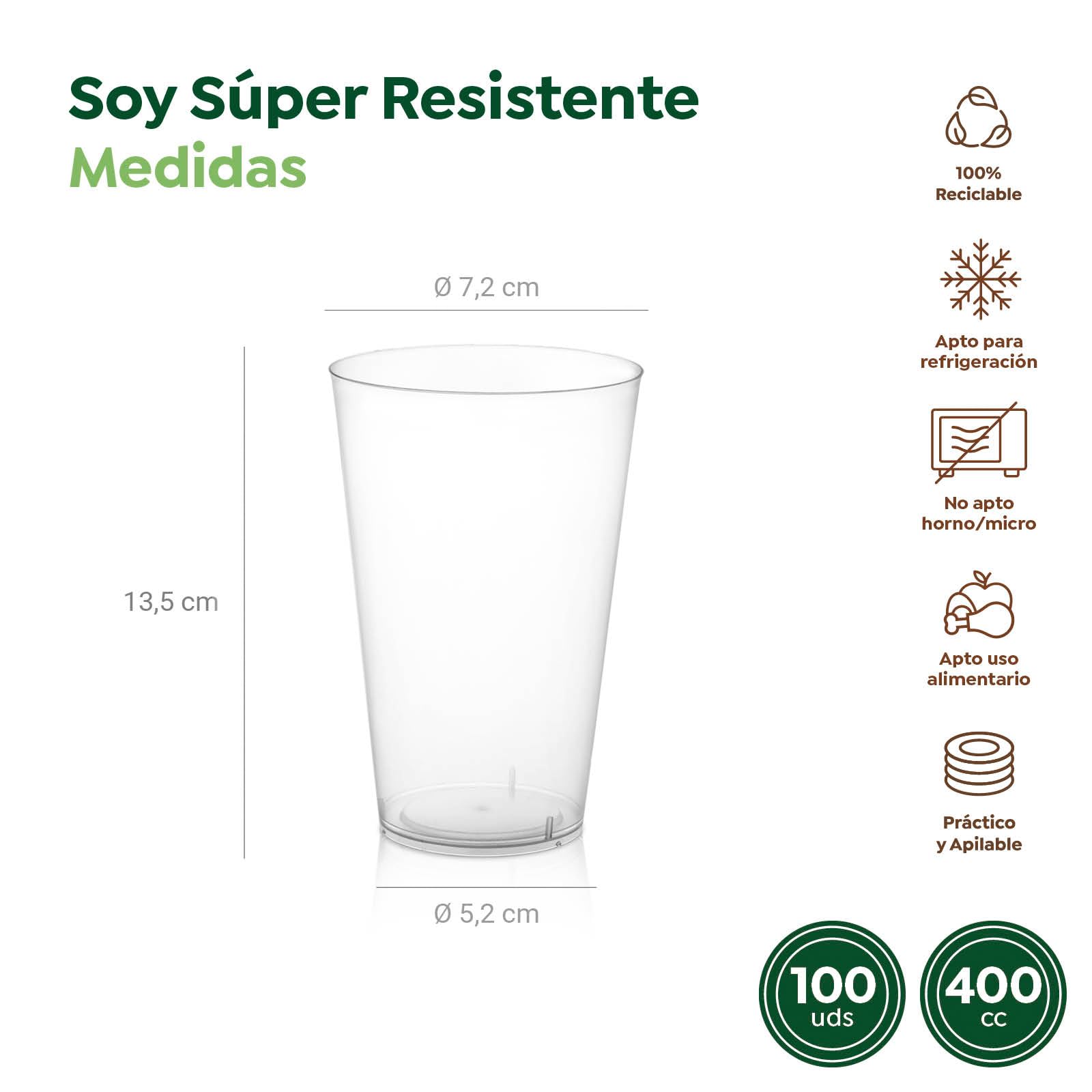 100 Vasos Cubata Anchos Plástico Reutilizables - 400 cc - Vasos Reciclables - Fiestas, Eventos y Celebraciones - VASO CUBATA ANCHO