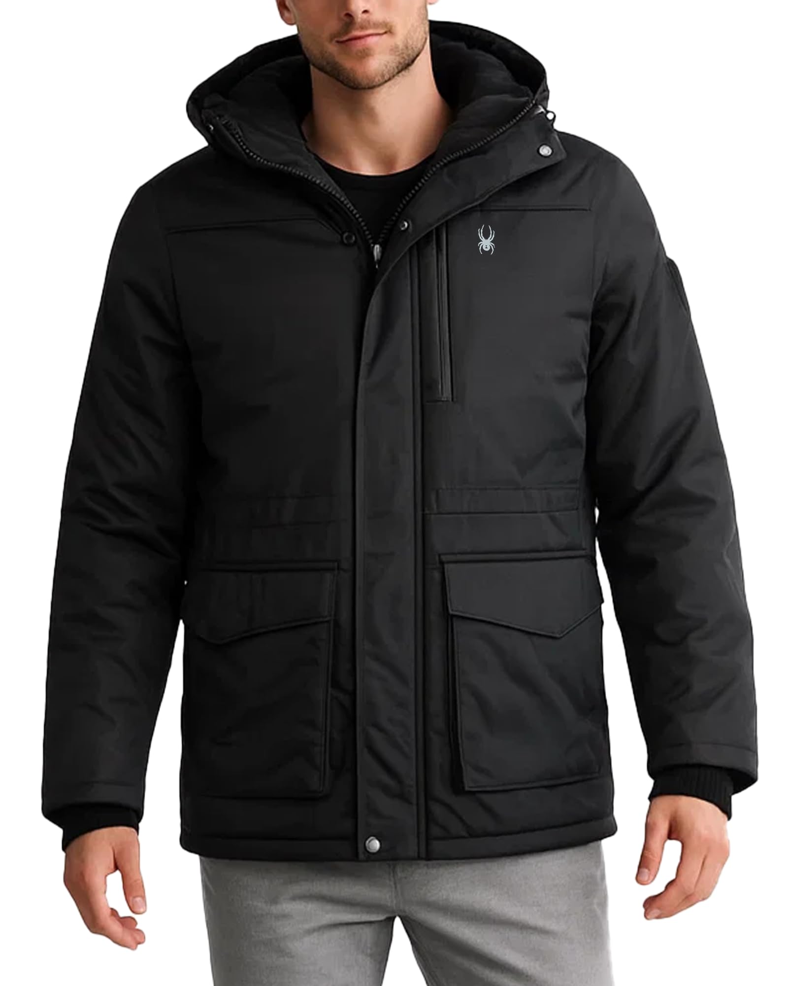 Spyder Mens Winter Coats - Polar Fleece Jacket Parka Down Winter Coat Wind Resistant Waterproof Hooded Jackets for