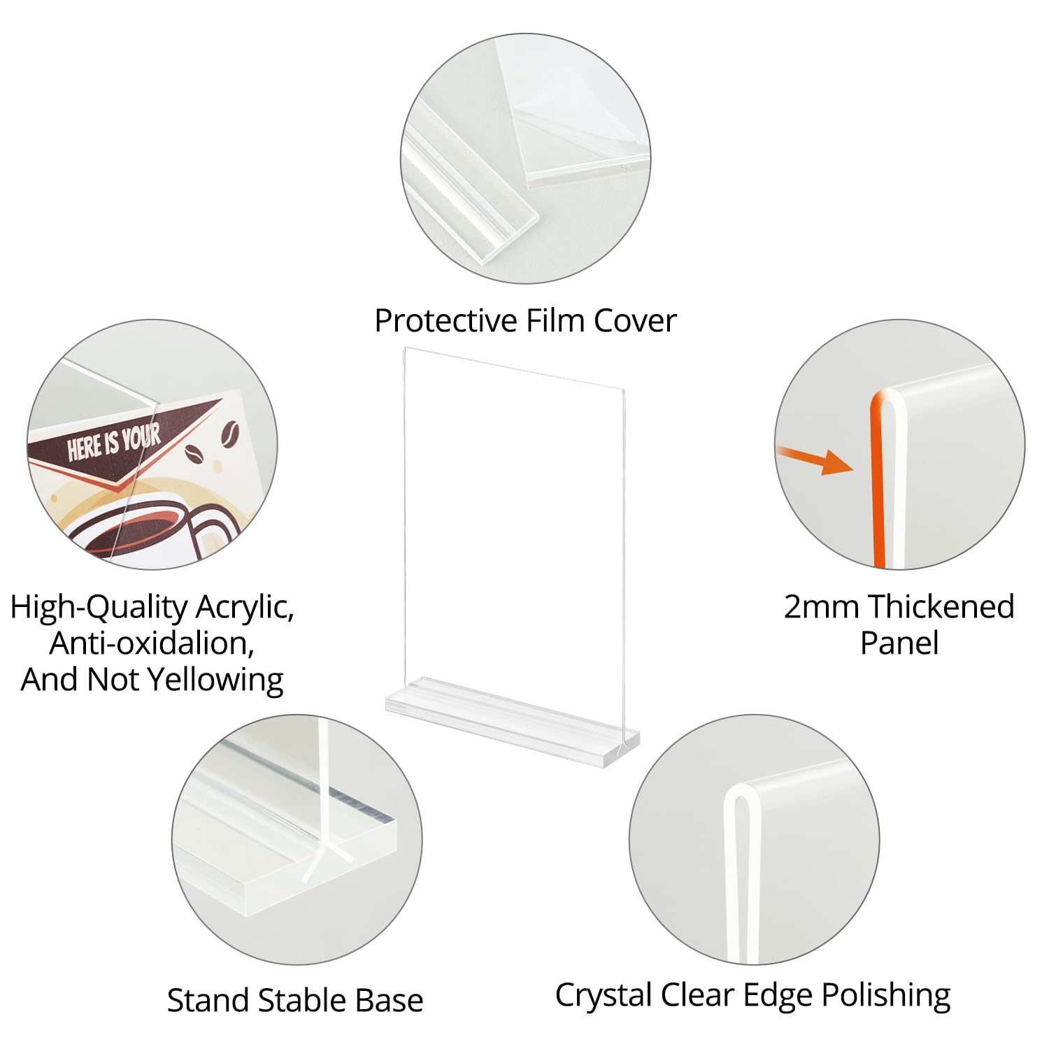 QWORK® 6 pièces supports de table acrylique, A5 présentoir de double face, supports de panneau, pour bureau, magasin, restaurant