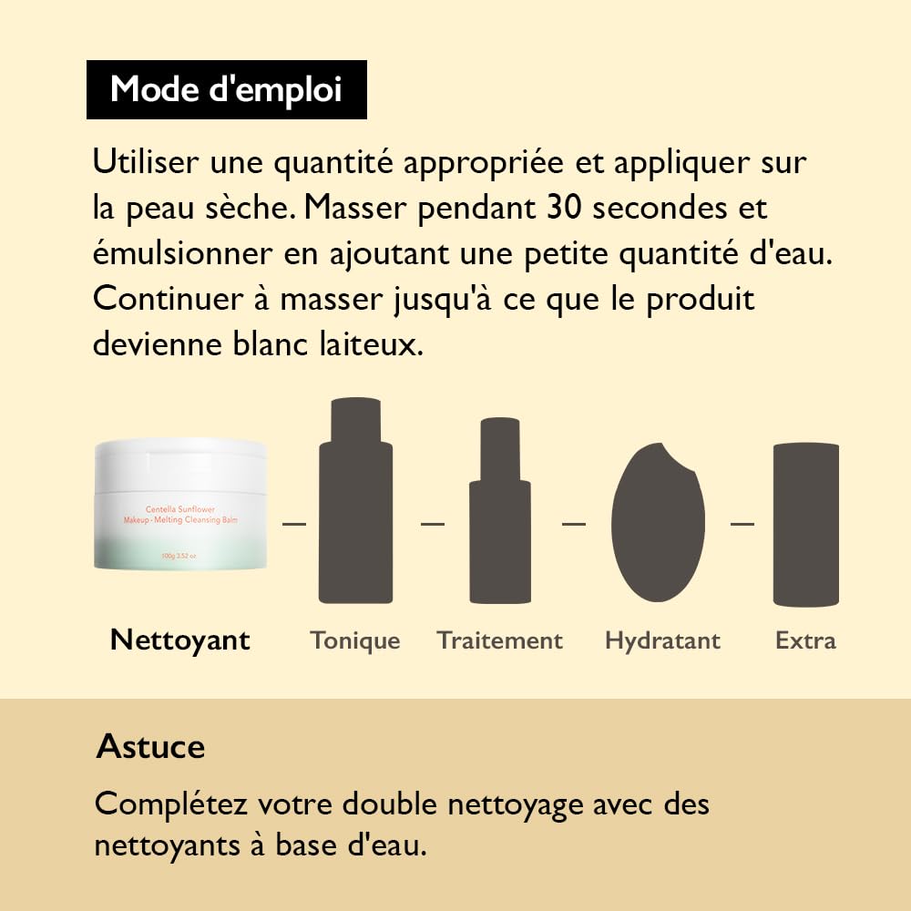 Centella Baume nettoyant fondant tournesol 100 g | Peau sensible, nettoyant doux pour le visage, enlève le maquillage fort, hydratant, soin des pores, K-Beauty