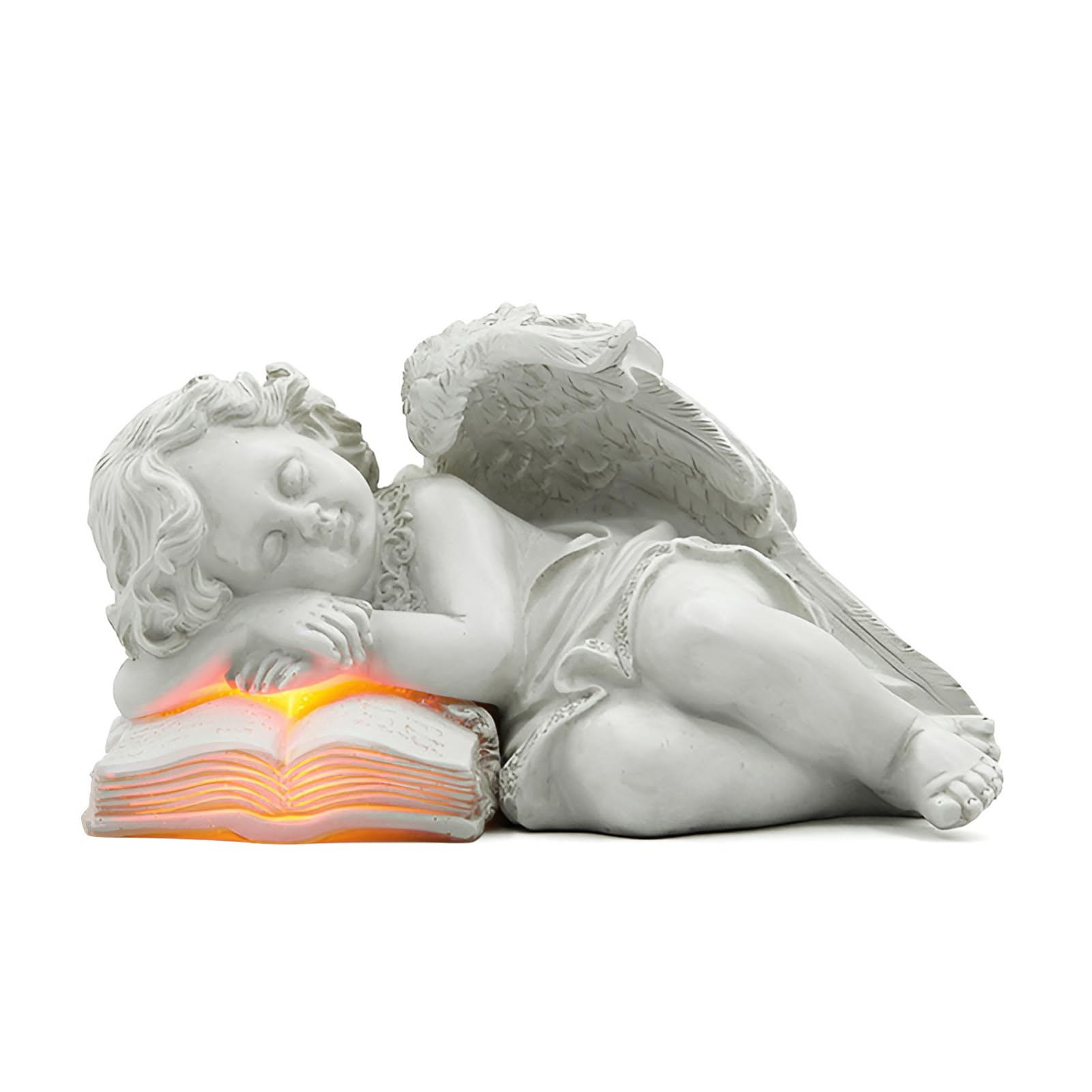Statue da giardino a forma di angelo custode, con luci a LED, resistente alle intemperie, piccola scultura a forma di angelo per tomba/cimitero, resistente al gelo per prato, cortile,