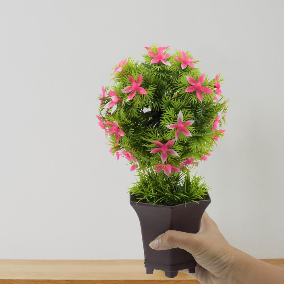 Image of Madhabi Artificial Flower Plant with Pot | Faux Potted Greenery with Pink Flowers for Tabletop, Living Room, Bedroom, Office Desk, Indoor Balcony, and Home Decoration (1 Pc)