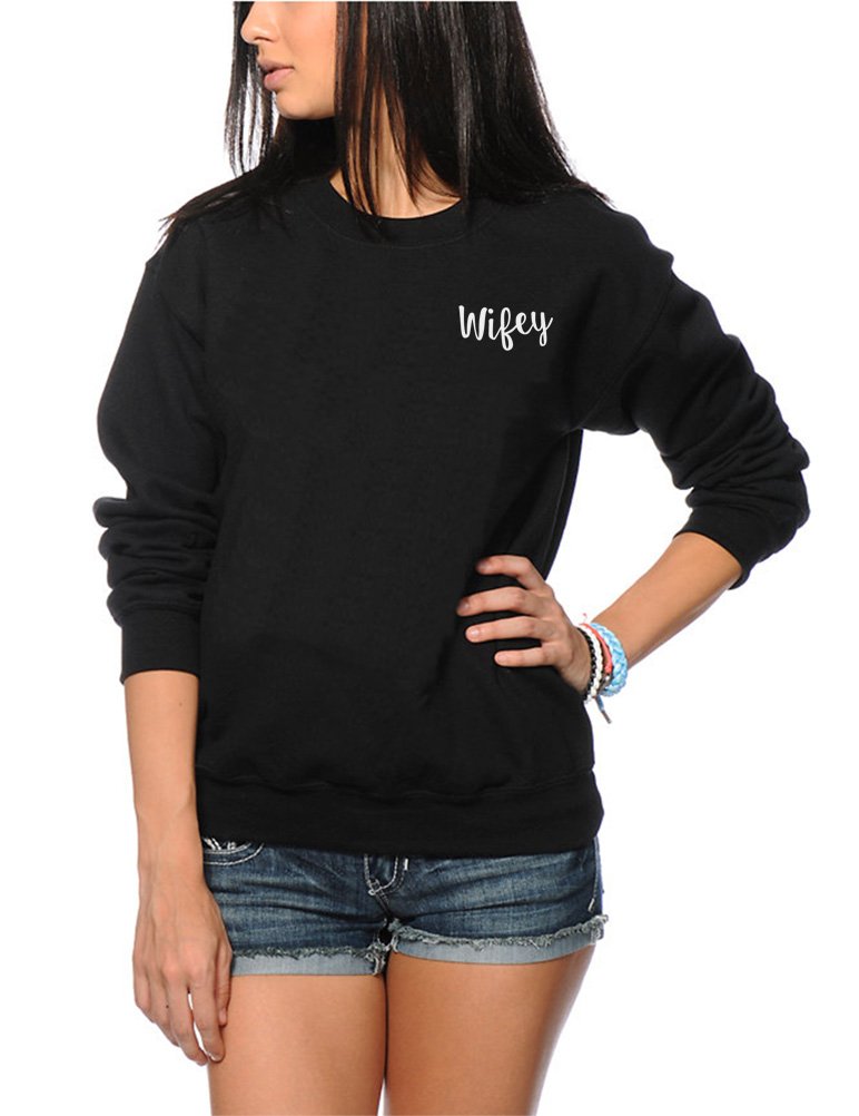 Hotscamp Women's Black Wifey Pocket Design Sweatshirt - Large