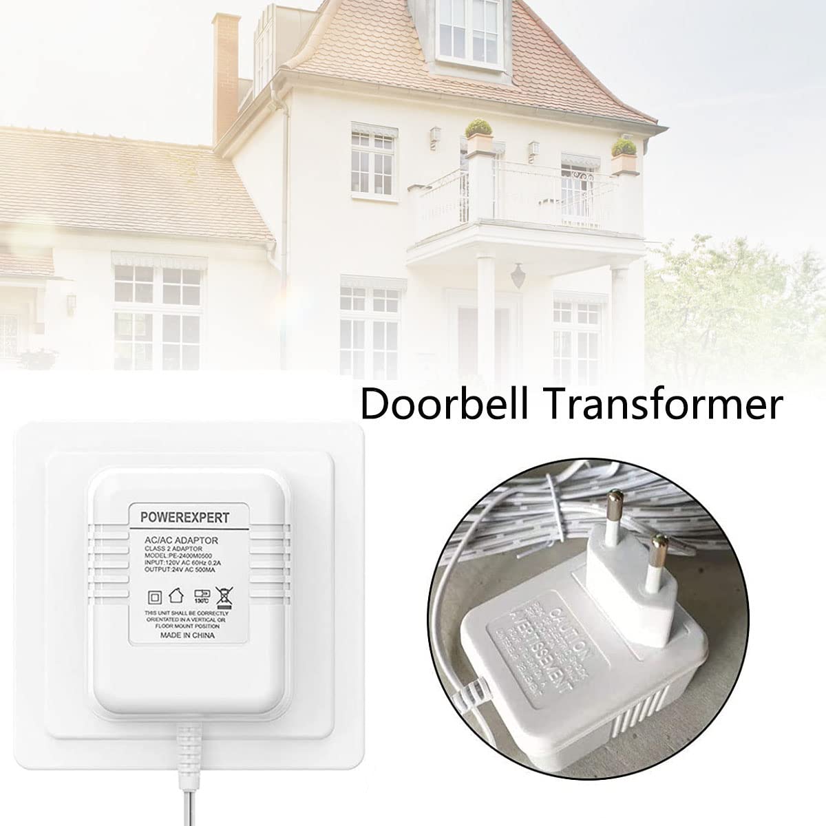 Transformateur de sonnette, 24V 500MA Adaptateur secteur câble transformateur Smart Home accessoires compatibles ring Door Bell Video doorbell 2 Pro (3m white)