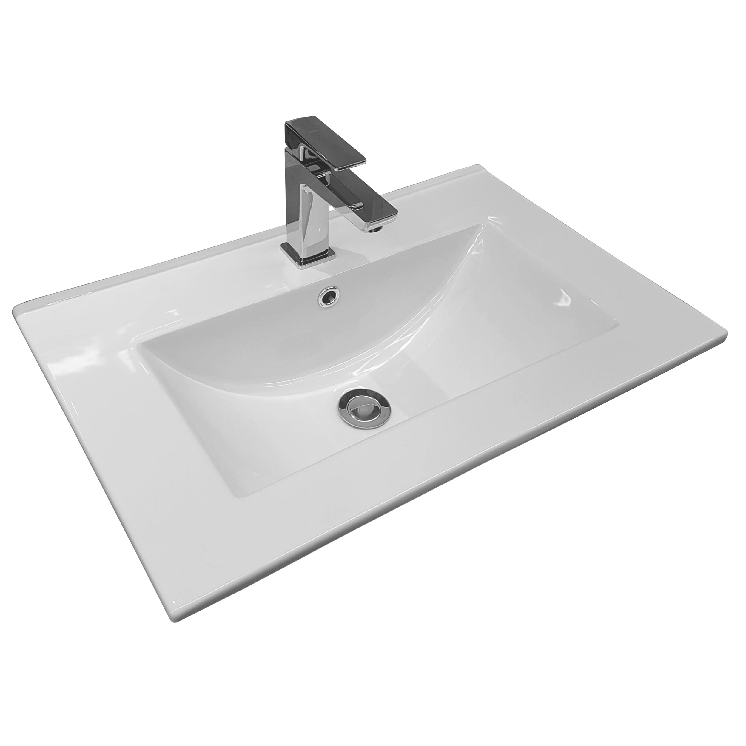 IGA Lavabo avec meuble sous vasque, à poser, angulaire, en céramique, ensemble de meubles de salle de bains, (blanc, 60 cm)