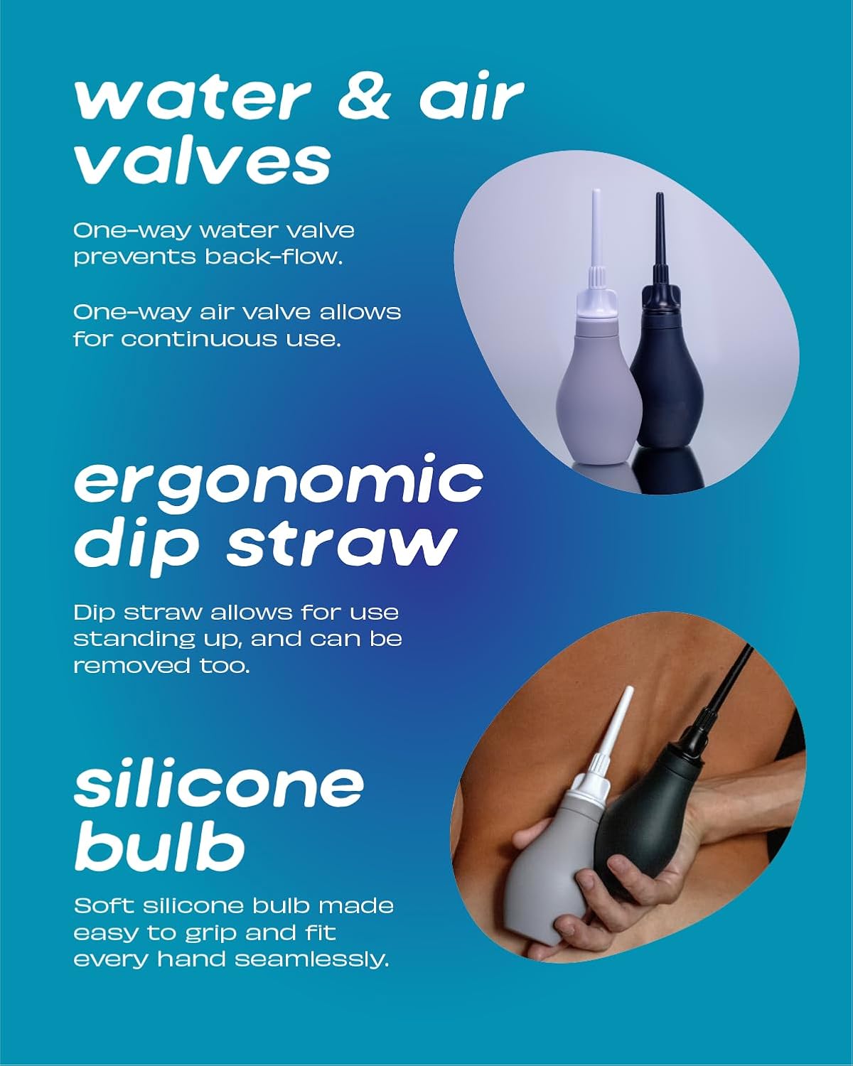 Du Silicone Anal Enema Kit for Colon Cleansing Anal Douche for Women & Men Soft Enema Bulb with Replaceable Flexible Tips - 6oz