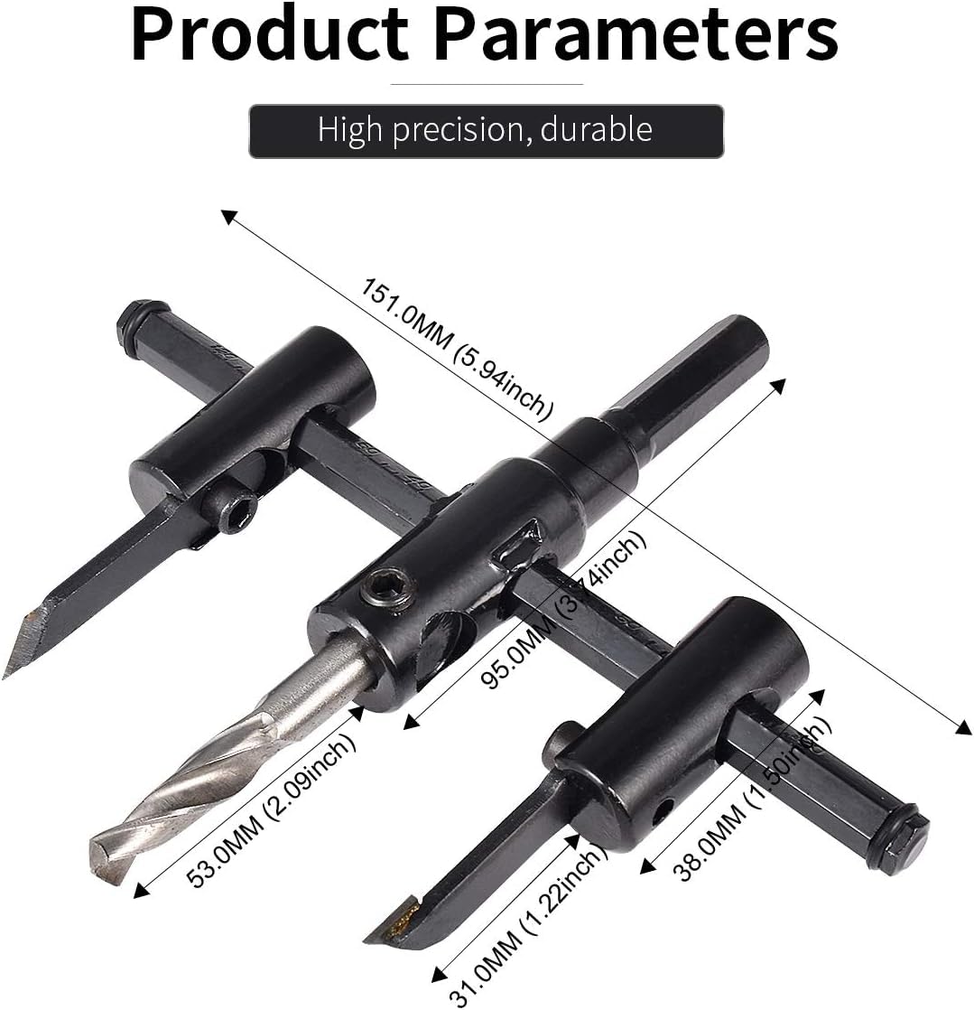 HOHXEN Adjustable Circle Hole Saw Cutter Woodworking Drill Bit Kit, 1 in to 5 in Round Saw Cutting Tool - Image 2